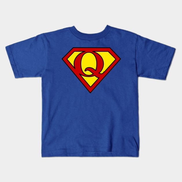 Superhero Symbol Letter Q Kids T-Shirt by NextLevelDesignz